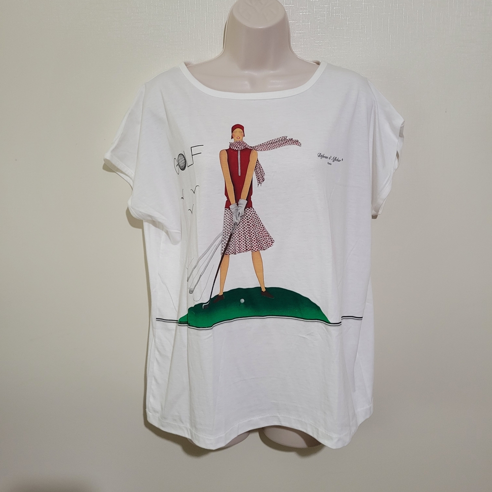 Reyn Spooner White Tee with Red and Green Golf Graphic